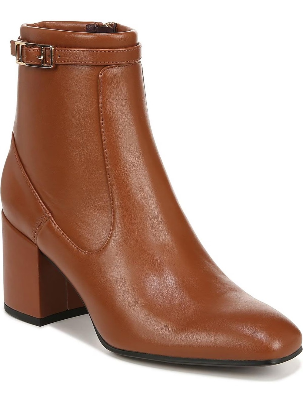 Franco Sarto Cognac Leather Block Heel Ankle Boot